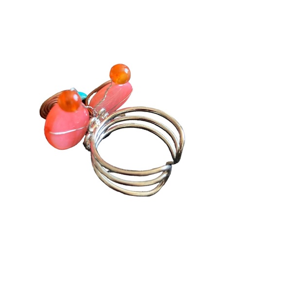 Butterfly Bead and Wirework Adjustable Ring, Pink, Black, Blue, Amber - Picture 6 of 6